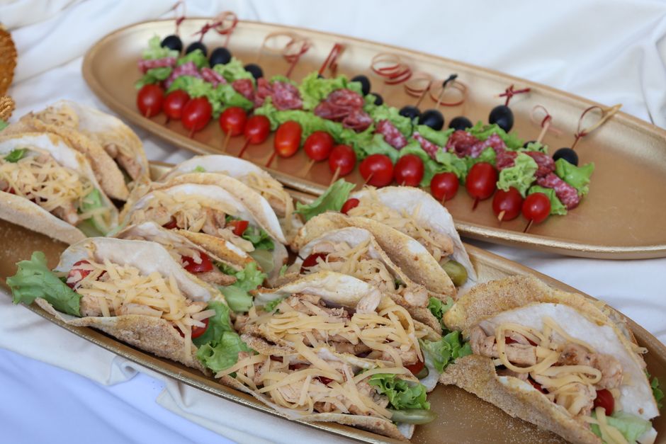 A taco bar set up for a catered event