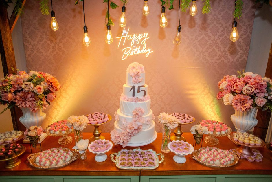 Catering table set up for a quinceañera